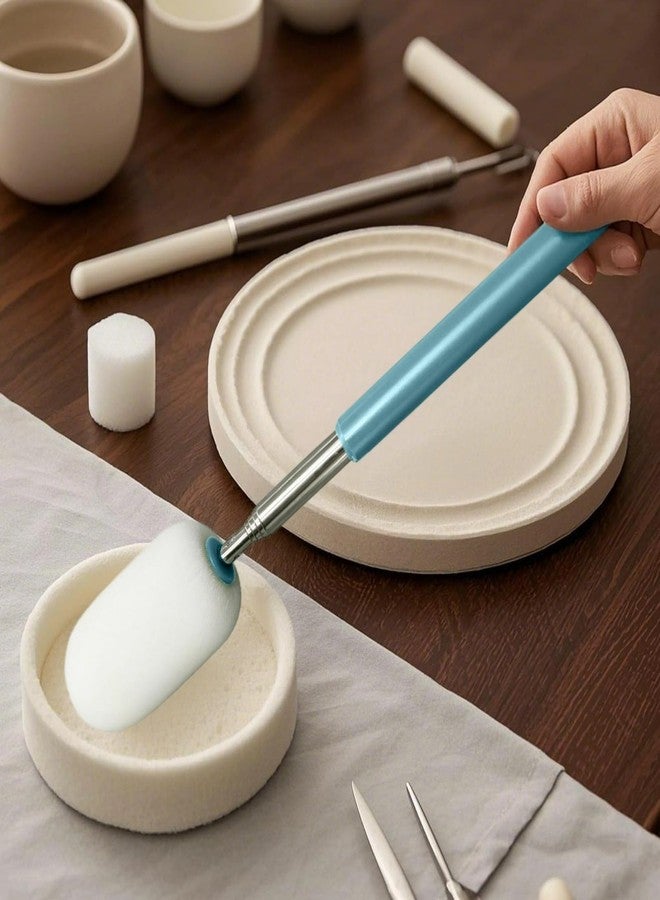 COSYOO Telescoping Sponge Stick for Pottery, Stainless Steel Telescoping Sponge Set for Pottery Makers, Adjustable Sponges for Clay, 3 Pack, 9.1 in to 21.5 in Length - Image 2
