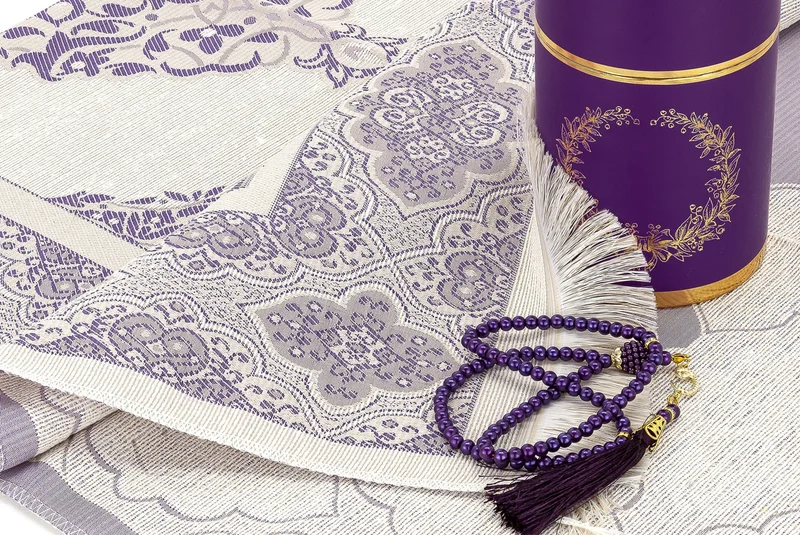 İhvan Online Special Cylinder Boxed Prayer Mat Set Purple