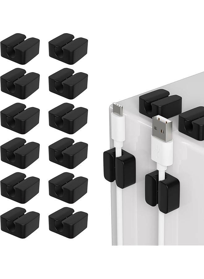 22PCS Silicone Cable Clips, Cord Organizer for Desk, USB Charger Cable Holder with Strong Adhesive, Cable Management for Office, Car, Desktop, Nightstand Accessories, Black
