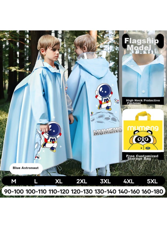 Moremerry Children's Raincoat With Backpack Space, Boys And Girls Extended Student Poncho, Blue Astronaut Button Style, 5XL - Image 1