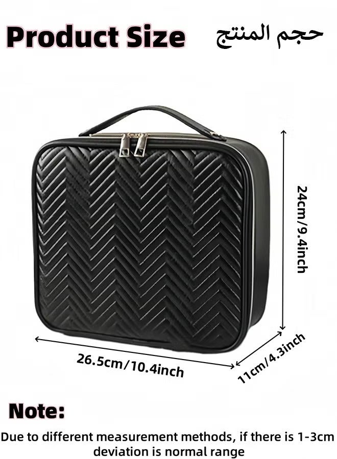 حقيبة مكياج السفر مع مرآة LED ، ومستحضرات التجميل ، مع مرآة خفيفة ، حقيبة منظمات فنان الماكياج المحمولة مع فواصل قابلة للتعديل ، تخزين حامل فرشاة المكياج ، الأسود - Image 2