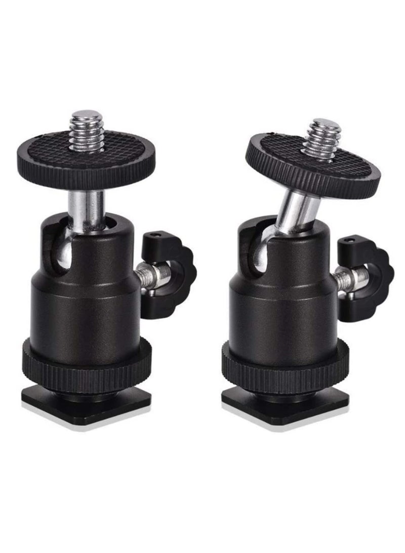 2PCS Aluminum Alloy 360 Degree Rotating Swivel Mini Ball Head with 1/4 Inch Hot Shoe Mount Adapter for DSLR Camera Camcorder HTC Vive Light Stand Tripod Accessories Photography Video Shooting  - Image 1