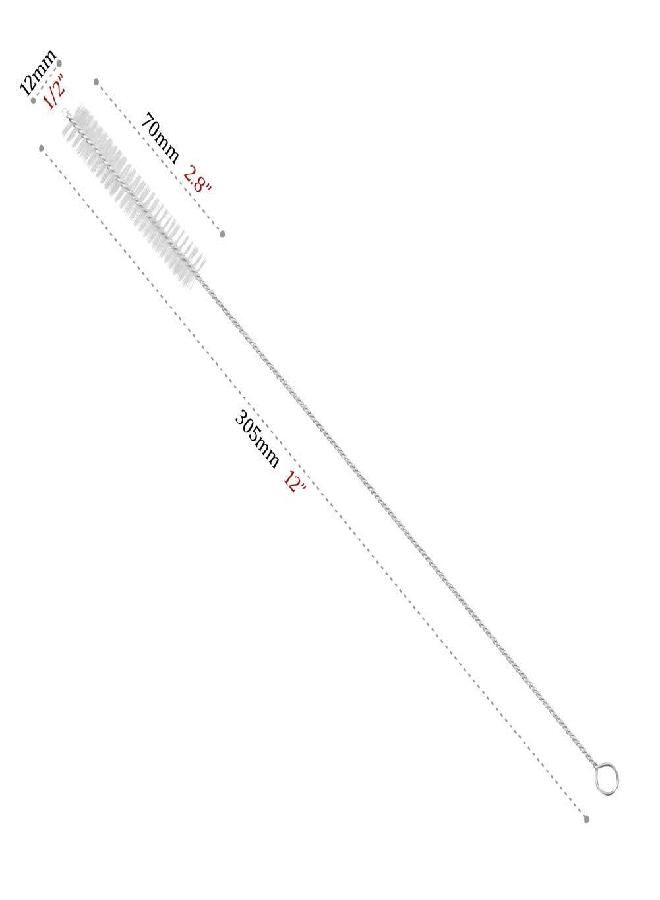 GFDesign GFDesign Drinking Straw Cleaning Brushes Set 12" Extra Long 12mm Extra Wide Pipe Tube Cleaner Nylon Bristles Stainless Steel Handle - 12" x 1/2" (12mm) - Set of 4 - Image 1