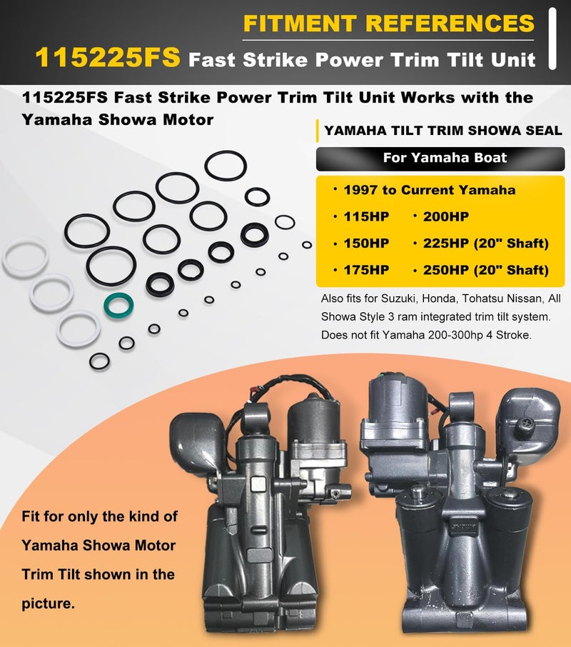 Camoo Tilt Trim Seal Kit 1997 & Up 115225FS Fast Strike Power for Yamaha Boat Power Units 115HP 150HP 175HP 200HP (Some 225HP 250HP) for Showa & 63P-43800-00-4D 64E-43822 with More O-Ring - Image 2