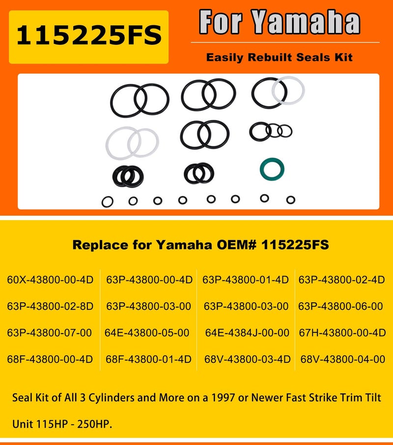 Camoo Tilt Trim Seal Kit 1997 & Up 115225FS Fast Strike Power for Yamaha Boat Power Units 115HP 150HP 175HP 200HP (Some 225HP 250HP) for Showa & 63P-43800-00-4D 64E-43822 with More O-Ring - Image 4