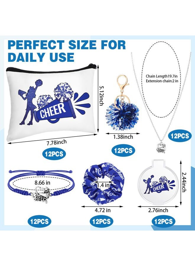 Equsion 72 Pcs Cheer Gifts Bulk Cheerleader Bags Cheerleading Necklace Cheer Bracelets Hair Ties Pom Pom Keychain Compact Mirror Bulk Accessories for Team Women Teammates Party Favors - Image 3
