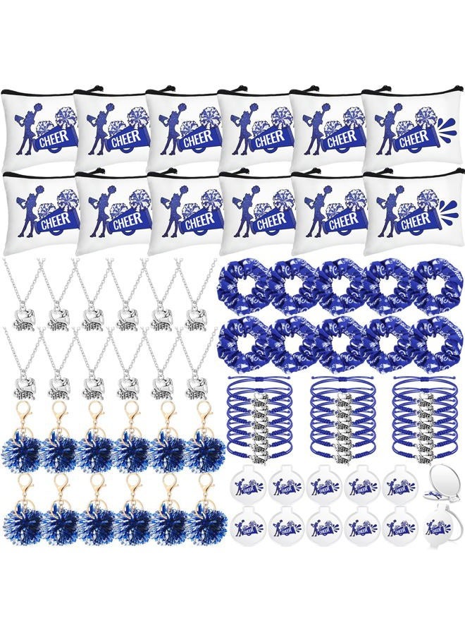 Equsion 72 Pcs Cheer Gifts Bulk Cheerleader Bags Cheerleading Necklace Cheer Bracelets Hair Ties Pom Pom Keychain Compact Mirror Bulk Accessories for Team Women Teammates Party Favors - Image 1