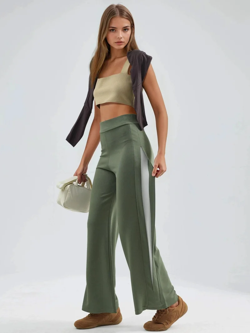 Hiccup Green Modal Touch Stripe Detail Pants Bersan Collection for Women | Best Price UAE