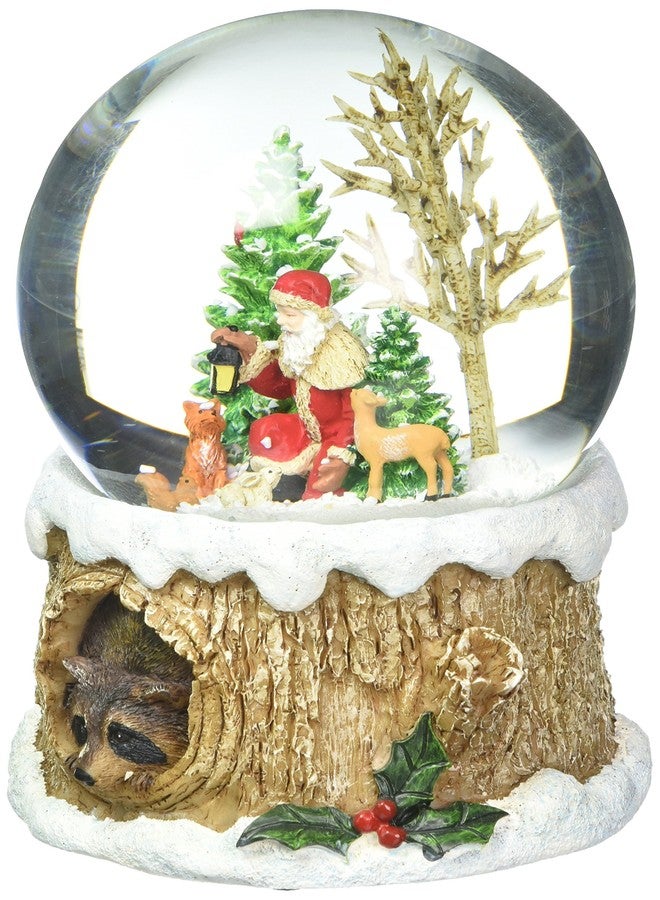 Roman Glitterdomes 100mm Musical Glitter Dome, Features Santa with Woodland Animals on a Tree Like Base with a Racoon Peeking Out, 5.75-Inch - Image 1