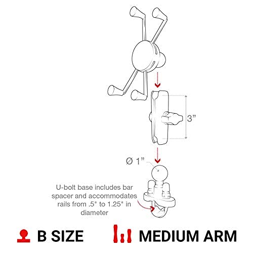 RAM Mounts حامل الهاتف الكبير RAM Mounts X-Grip مع قاعدة U-Bolt للمقود RAM-B-149Z-UN10U مع ذراع متوسطة للدراجات النارية، ATV/UTV، الدراجة - Image 5