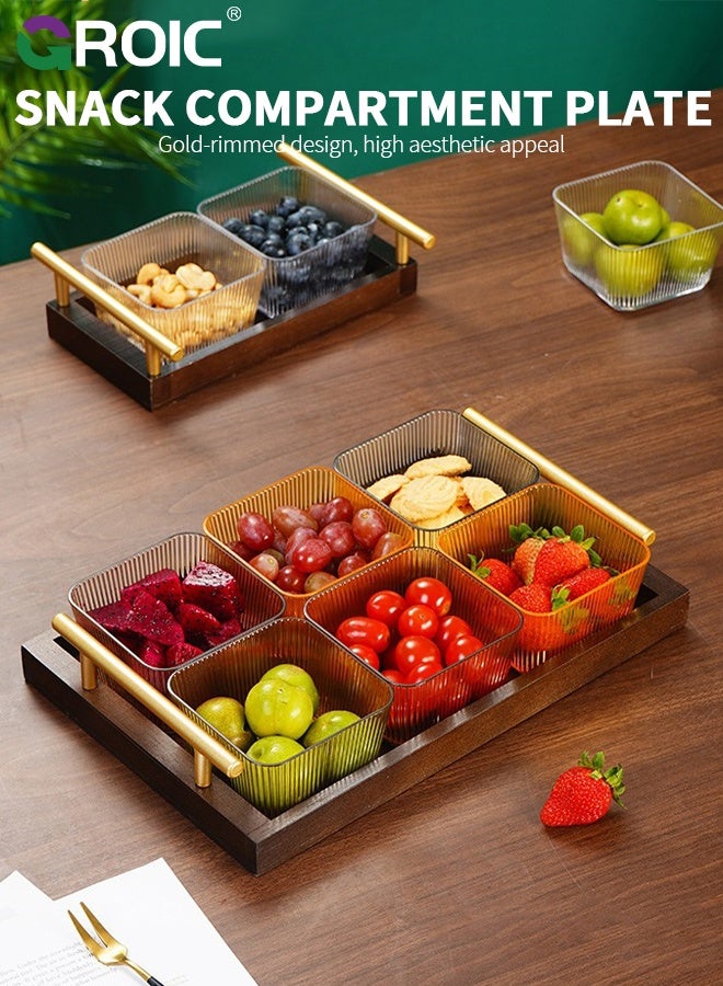 GROIC Serving Snack Tray Set, Trays for Serving Food, Charcuterie, Fruit Platter Tray for Parties or Home Hospitality, Appetizer Dishes and Dessert Trays,4 Removable Plastic Snack Bowls and Bamboo Platter, - Image 2