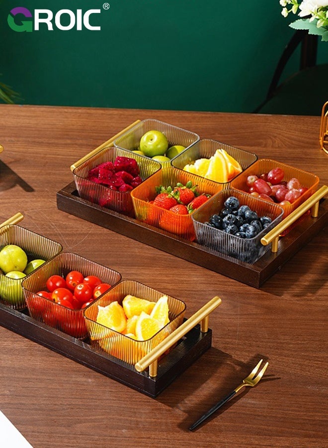 GROIC Serving Snack Tray Set, Trays for Serving Food, Charcuterie, Fruit Platter Tray for Parties or Home Hospitality, Appetizer Dishes and Dessert Trays,4 Removable Plastic Snack Bowls and Bamboo Platter, - Image 5