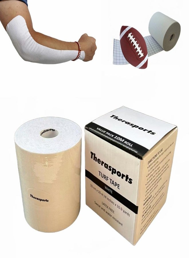 Therasports شريط ثيراسبورتس لكرة القدم، مقاس 4 بوصات × 10.9 ياردات - شريط أبيض عريض للغاية لكرة القدم - شريط رياضي خالٍ من اللاتكس - شريط رياضي شديد الالتصاق، يحمي من حروق العشب، مقاوم للماء ومرن - Image 1