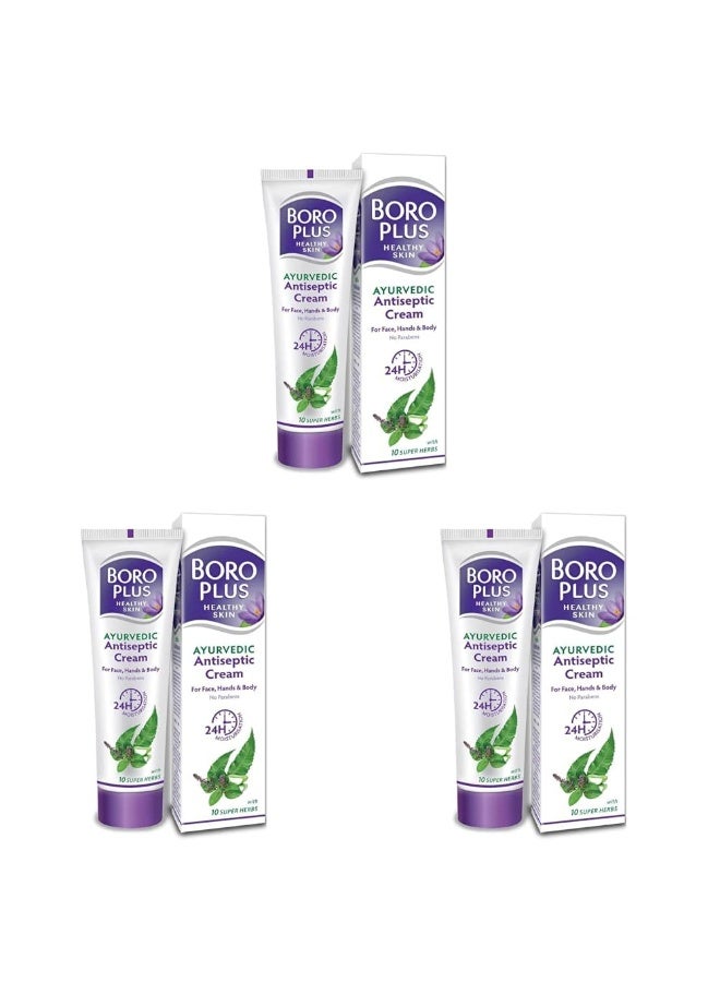 BOROPLUS Antiseptic Cream, 24 Hour Moisturisation, Ayurvedic, Neem, Tulsi & Aloe Vera, 80ml (Pack of 3) - Image 1