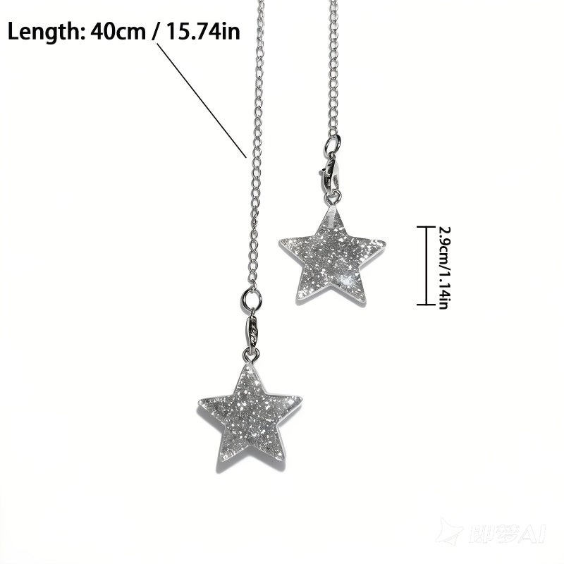 Green Silvery Glitter Five Pointed Star Car Pendant Chain For Rearview Mirror - Image 2