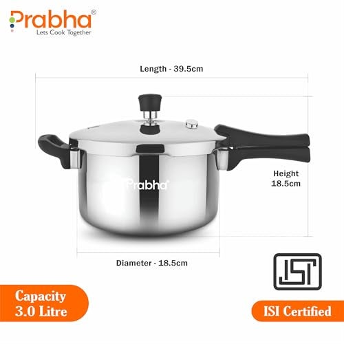 Prabha Stainless Steel Pressure Cooker Outer Lid 3 Litre | Tri-Ply Whizz Cookers Manual | Kitchen Must-Have Cookware Pots & Pans | ISI Certified | Fast & Safe Healthy Cooking | Gas & Induction - Image 2