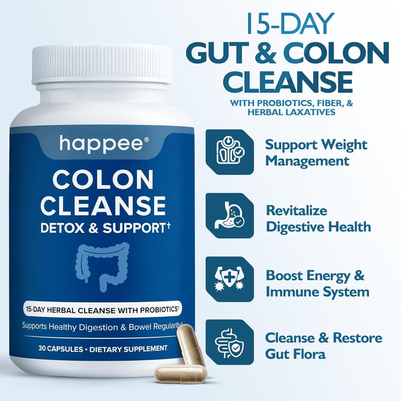 Happee Colon Cleanser  Detox for Weight Loss Support  15 Day Colon Cleanse Pills  Gut Support Probiotics Men Women  Fast Natural Laxatives Constipation Relief - Image 2