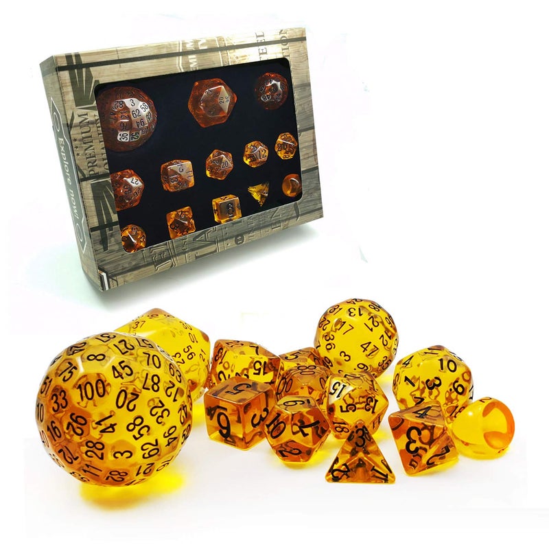 BESCON DICE Amber Complete Polyhedral RPG Dice Set 13pcs D3D100 - Image 4