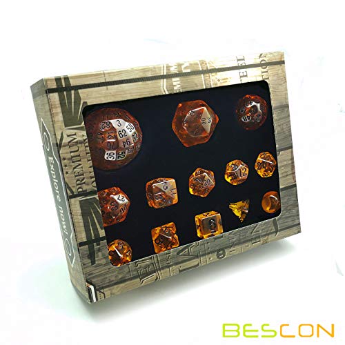 BESCON DICE Amber Complete Polyhedral RPG Dice Set 13pcs D3D100 - Image 5