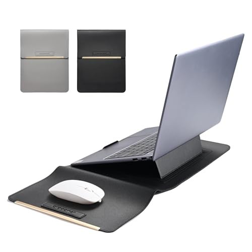 Aropana Laptop Sleeve 3 in 1 | PU Faux Leather Case | Adjustable Stand, Mouse Pad | Waterproof Cooling Cover for MacBook/Notebook up to 14 Inch | Black 34.5 x 25 cm - Image 4