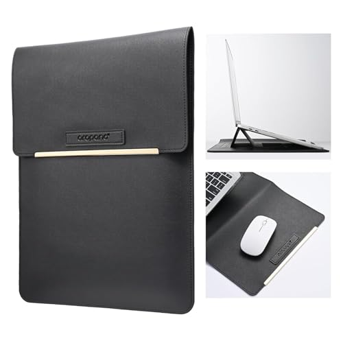 Aropana Laptop Sleeve 3 in 1 | PU Faux Leather Case | Adjustable Stand, Mouse Pad | Waterproof Cooling Cover for MacBook/Notebook up to 14 Inch | Black 34.5 x 25 cm - Image 1