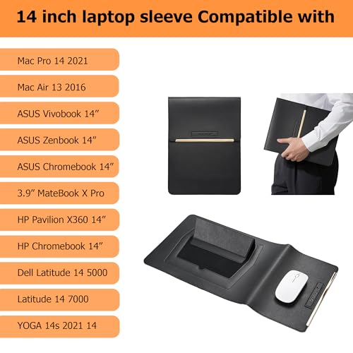 Aropana Laptop Sleeve 3 in 1 | PU Faux Leather Case | Adjustable Stand, Mouse Pad | Waterproof Cooling Cover for MacBook/Notebook up to 14 Inch | Black 34.5 x 25 cm - Image 2