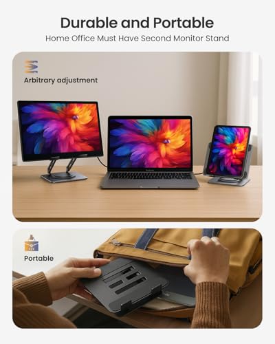 LOXP Adjustable Tablet Stand, 360 Rotating iPad Stand with Heavy-Duty Base, Tablet Holder Compatible with 4.0-16.9" Device, 2025 iPad Pro Air Mini, Kindle, Surface Tablet, Portable Monitors - Black - Image 4