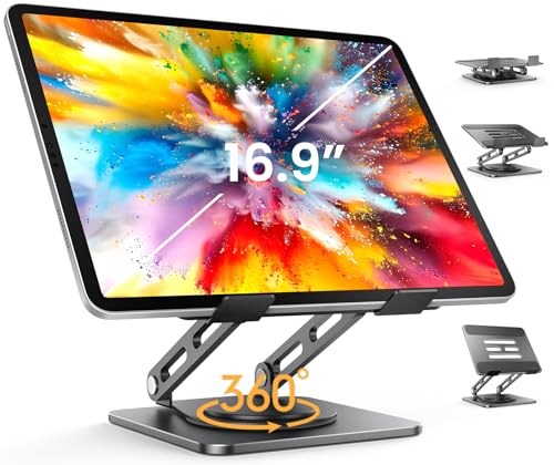 LOXP Adjustable Tablet Stand, 360 Rotating iPad Stand with Heavy-Duty Base, Tablet Holder Compatible with 4.0-16.9" Device, 2025 iPad Pro Air Mini, Kindle, Surface Tablet, Portable Monitors - Black - Image 1