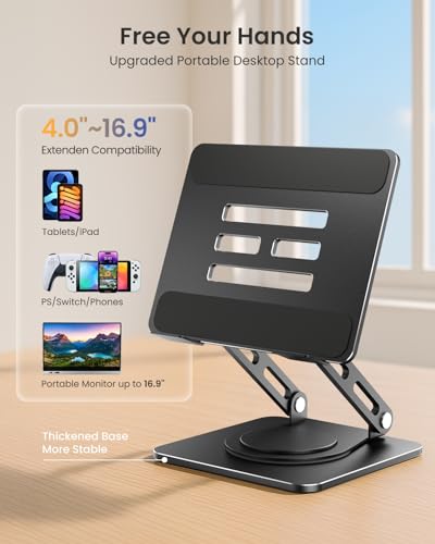 LOXP Adjustable Tablet Stand, 360 Rotating iPad Stand with Heavy-Duty Base, Tablet Holder Compatible with 4.0-16.9" Device, 2025 iPad Pro Air Mini, Kindle, Surface Tablet, Portable Monitors - Black - Image 2