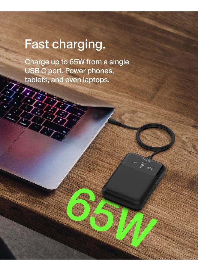 بيلكين باور بانك Belkin BoostCharge سعة 20 ألف مللي أمبير بـ 3 منافذ لشحن اللابتوب، منفذا USB-C وUSB-A، شحن سريع عبر USB-C، شاحن محمول لـ MacBook وسلسلة iPhone 15 وiPad Pro وGalaxy S24 وغيرها - أسود - Image 2