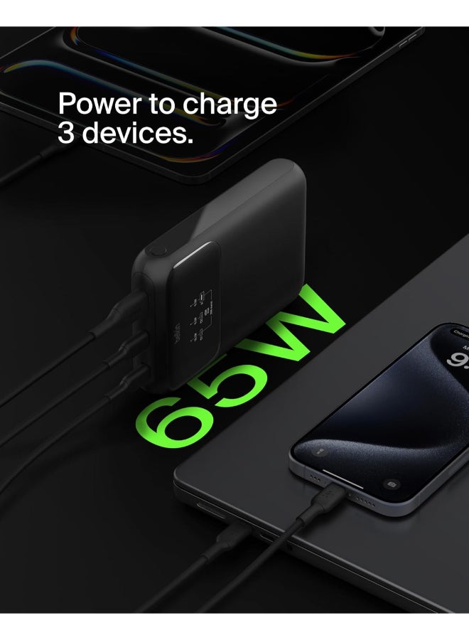 بيلكين باور بانك Belkin BoostCharge سعة 20 ألف مللي أمبير بـ 3 منافذ لشحن اللابتوب، منفذا USB-C وUSB-A، شحن سريع عبر USB-C، شاحن محمول لـ MacBook وسلسلة iPhone 15 وiPad Pro وGalaxy S24 وغيرها - أسود - Image 4
