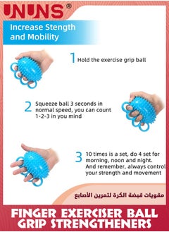 UNUNS Hand Grip Strengthener Set-Four Finger Exerciser Ball And Hand Grip Balls With Wristband,Portable Squeeze Ball Wrist Exercise Grip Ball Training Tool For Adults Teens Kids-Blue  - Image 4