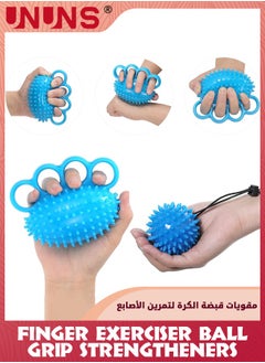 UNUNS Hand Grip Strengthener Set-Four Finger Exerciser Ball And Hand Grip Balls With Wristband,Portable Squeeze Ball Wrist Exercise Grip Ball Training Tool For Adults Teens Kids-Blue  - Image 1