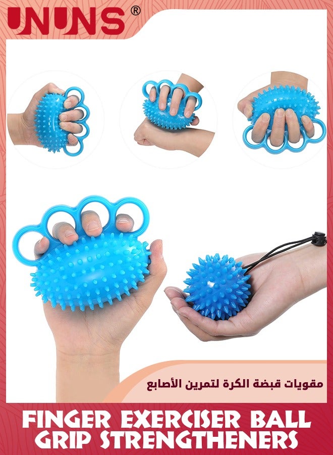 UNUNS Hand Grip Strengthener Set-Four Finger Exerciser Ball And Hand Grip Balls With Wristband,Portable Squeeze Ball Wrist Exercise Grip Ball Training Tool For Adults Teens Kids-Blue - Image 1