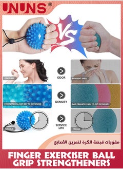 UNUNS Hand Grip Strengthener Set-Four Finger Exerciser Ball And Hand Grip Balls With Wristband,Portable Squeeze Ball Wrist Exercise Grip Ball Training Tool For Adults Teens Kids-Blue  - Image 3