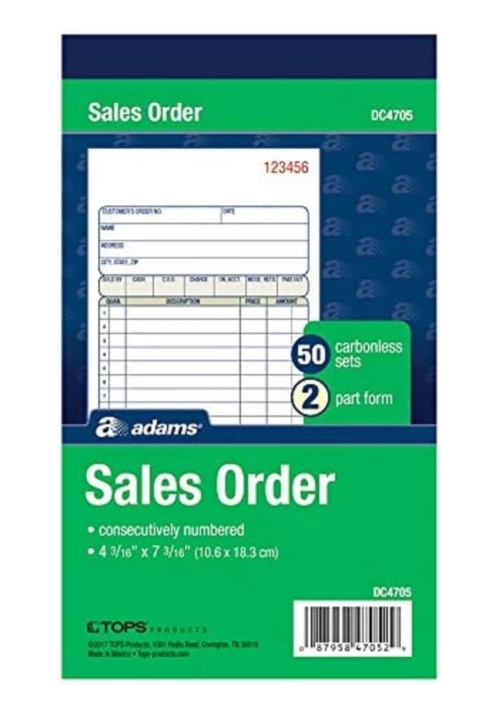 Adams Sales Order Books - 2-Part Carbonless Forms, White/Canary, 4-3/16" x 7-3/16", 50 Sets per Book, 3 Pack - Image 1