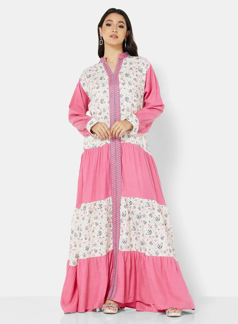 HANA & SARA OFFWHITE COMMON PRINT DESIGNER HIGH NECK MODEST JALABIYA