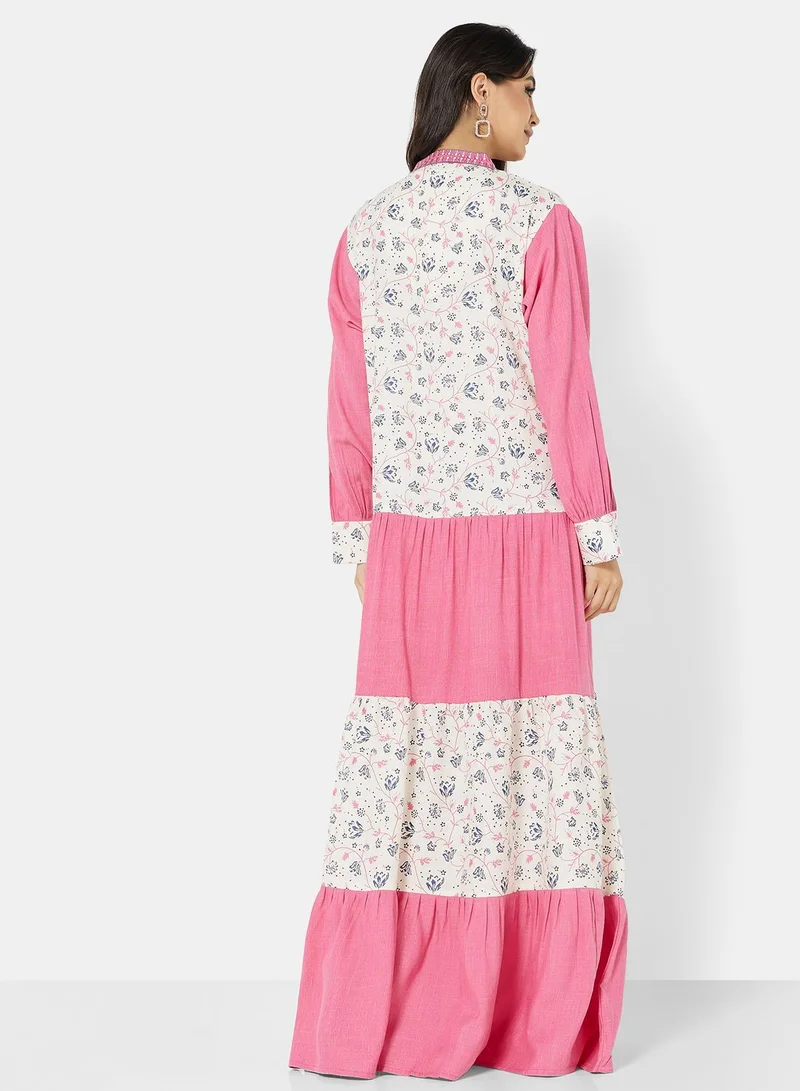 HANA & SARA OFFWHITE COMMON PRINT DESIGNER HIGH NECK MODEST JALABIYA