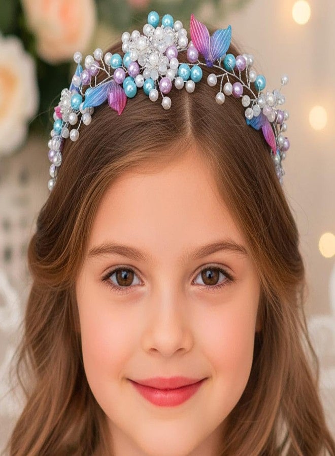 كامبسيس طوق رأس لحفل زفاف فتيات الزهور من كامبسيس، طوق رأس حورية البحر من اللؤلؤ، إكسسوارات شعر العروس الشاطئية للفتيات - Image 4