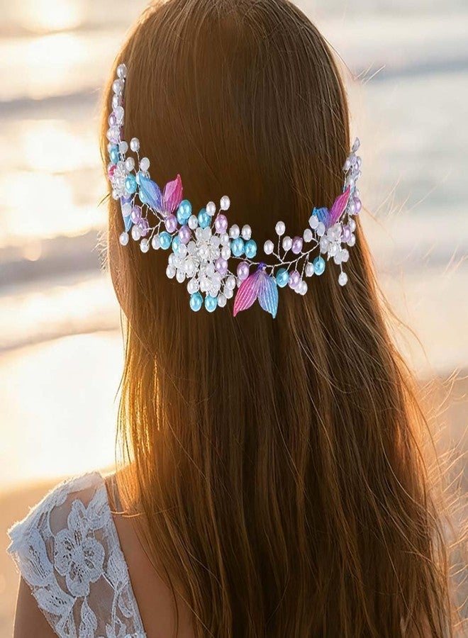 كامبسيس طوق رأس لحفل زفاف فتيات الزهور من كامبسيس، طوق رأس حورية البحر من اللؤلؤ، إكسسوارات شعر العروس الشاطئية للفتيات - Image 5