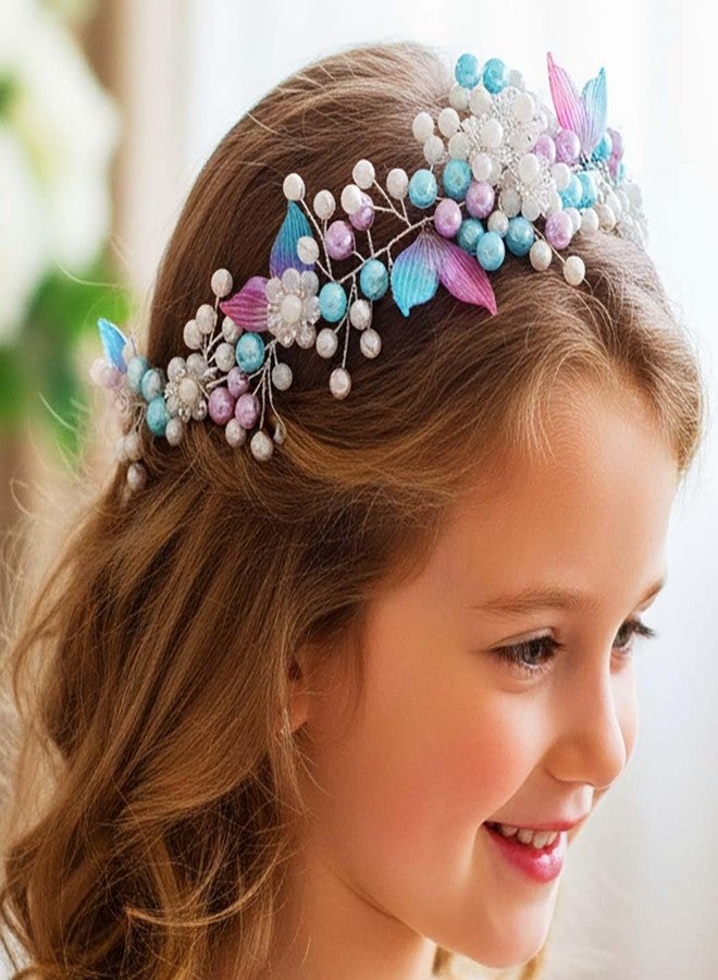 كامبسيس طوق رأس لحفل زفاف فتيات الزهور من كامبسيس، طوق رأس حورية البحر من اللؤلؤ، إكسسوارات شعر العروس الشاطئية للفتيات - Image 2