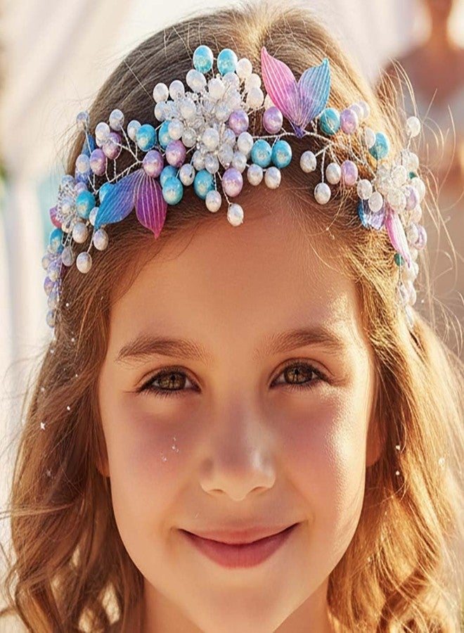 كامبسيس طوق رأس لحفل زفاف فتيات الزهور من كامبسيس، طوق رأس حورية البحر من اللؤلؤ، إكسسوارات شعر العروس الشاطئية للفتيات - Image 1