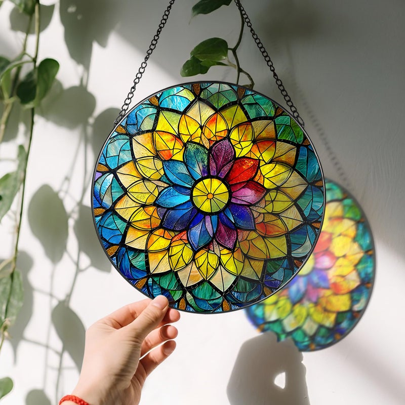 LAOWEIKI 8'' Rainbow Mandala Sun Catcher Ornament, Stained Glass Window Hanging, Sun Catchers for Windows Hanging Ornaments, Window Decor, Ideal Gift | Colorful Spiritual Gifts for Her - Image 3