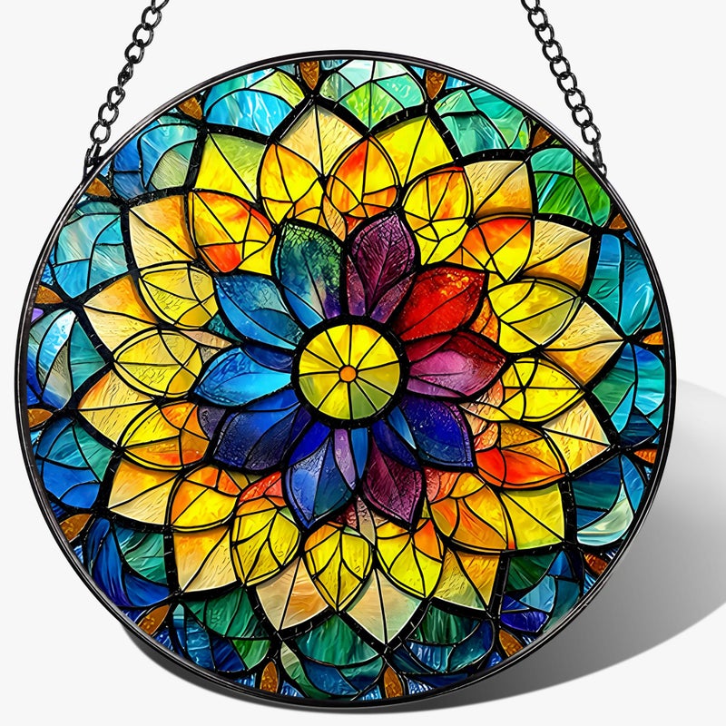LAOWEIKI 8'' Rainbow Mandala Sun Catcher Ornament, Stained Glass Window Hanging, Sun Catchers for Windows Hanging Ornaments, Window Decor, Ideal Gift | Colorful Spiritual Gifts for Her - Image 1
