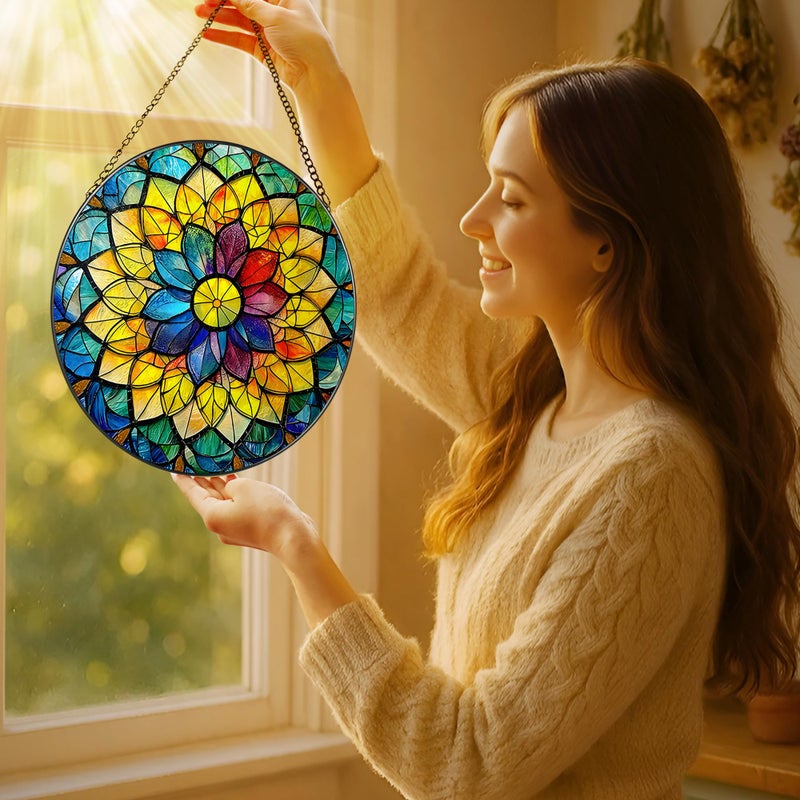 LAOWEIKI 8'' Rainbow Mandala Sun Catcher Ornament, Stained Glass Window Hanging, Sun Catchers for Windows Hanging Ornaments, Window Decor, Ideal Gift | Colorful Spiritual Gifts for Her - Image 2