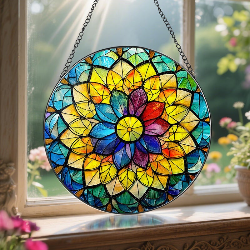 LAOWEIKI 8'' Rainbow Mandala Sun Catcher Ornament, Stained Glass Window Hanging, Sun Catchers for Windows Hanging Ornaments, Window Decor, Ideal Gift | Colorful Spiritual Gifts for Her - Image 5