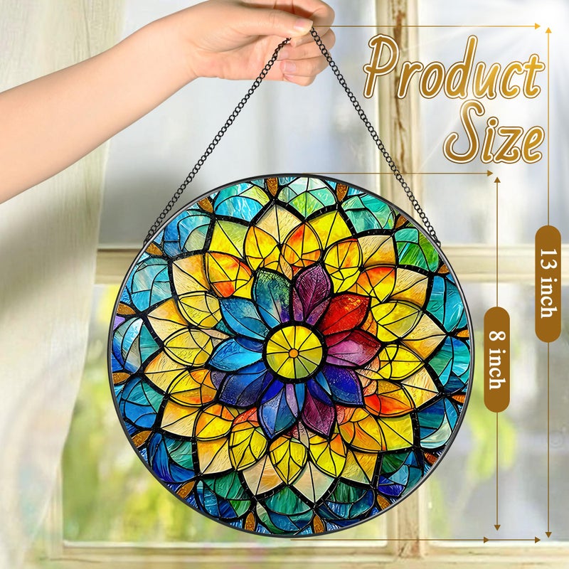 LAOWEIKI 8'' Rainbow Mandala Sun Catcher Ornament, Stained Glass Window Hanging, Sun Catchers for Windows Hanging Ornaments, Window Decor, Ideal Gift | Colorful Spiritual Gifts for Her - Image 4