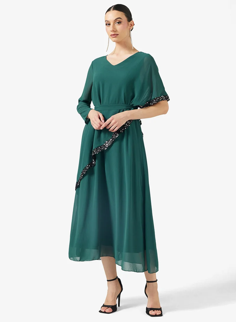 Khizana  A-line Dress With One Sided Flouncy Sleeve for Women | Best Price UAE