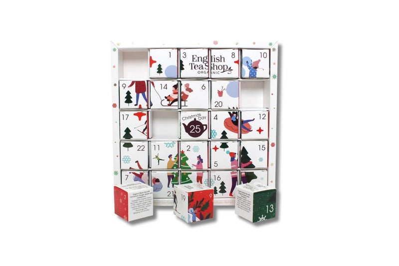 English Tea Shop Organic White Ornaments Advent Calendar Puzzle 25 Loose Leaf Tea Pyramid Bags - Image 1
