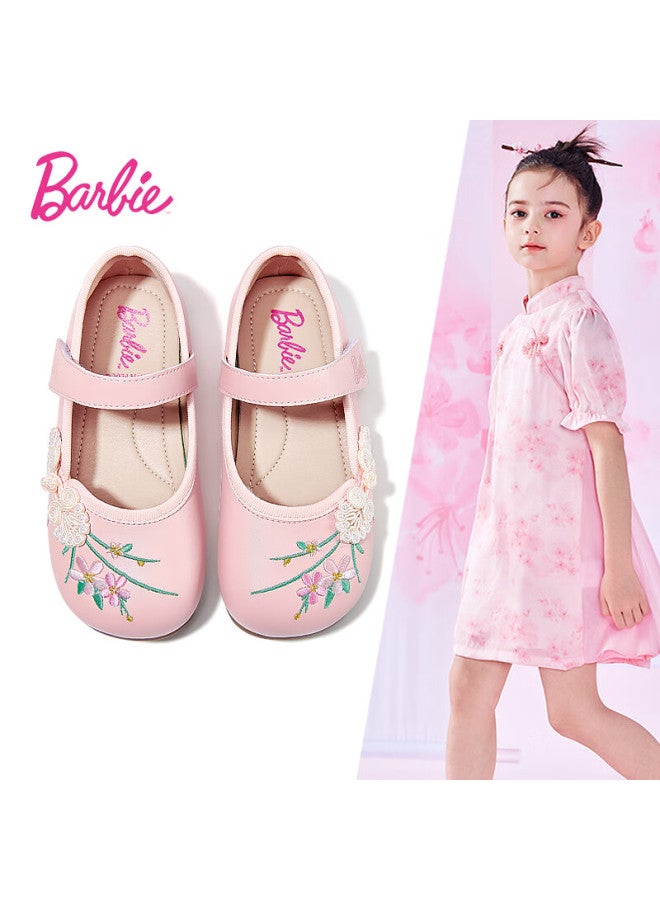 Barbie Girls' Spring And Autumn Children's Leather Shoes, Girls' Chinese Style Hanfu Shoes, Horse Face Skirt Embroidered Flower Shoes Da6257 Pink Size 35 - Image 1